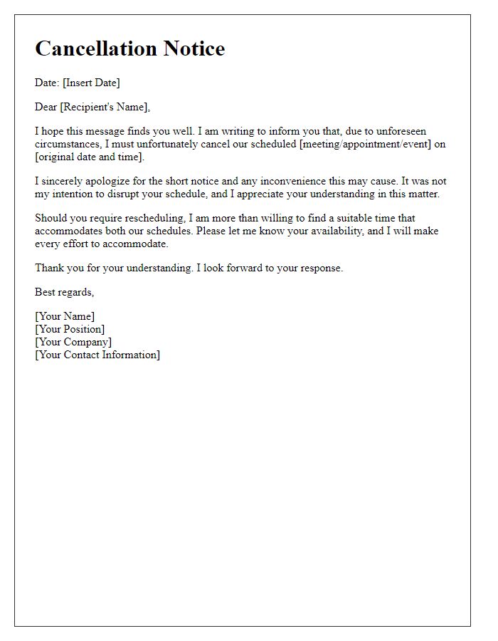 Letter template of professionalism for a late notice of cancellation