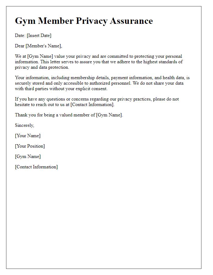 Letter template of gym member privacy assurance