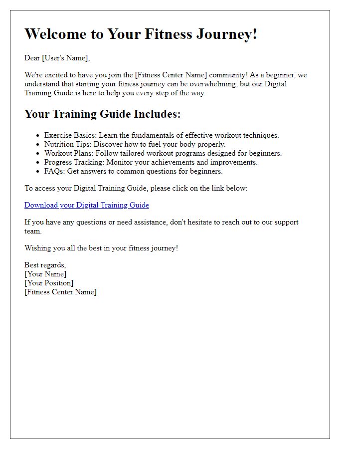 Letter template of Fitness Center Digital Training Guide for Beginners