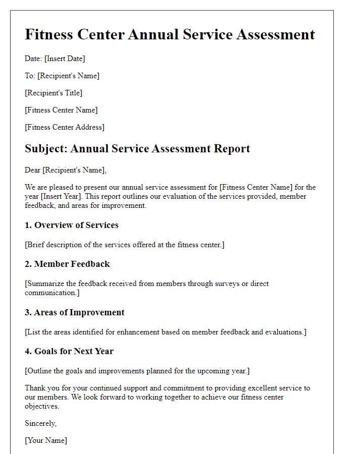 Letter template of fitness center annual service assessment