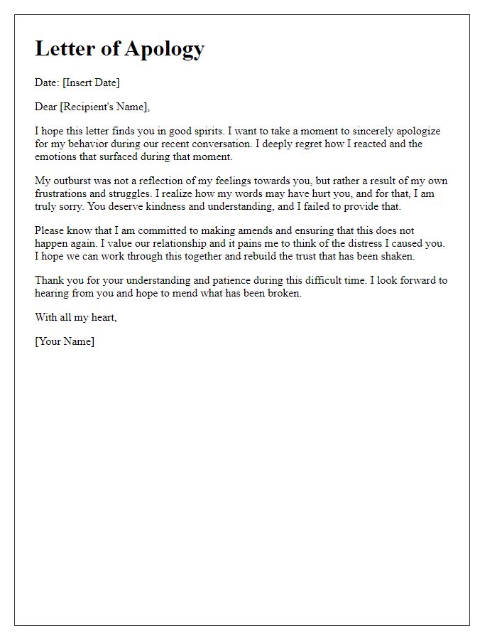 Letter template of heartfelt apology following an emotional episode