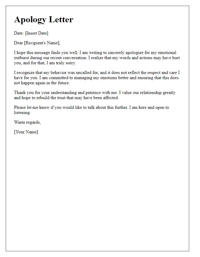 Letter template of sincere apology for emotional outburst