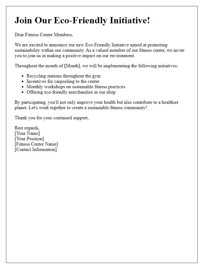 Letter template of Fitness Center Eco-Friendly Initiative Promotion