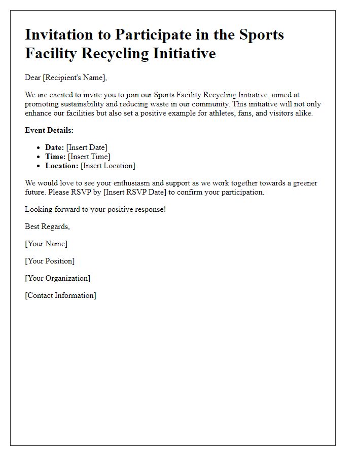 Letter template of Sports Facility Recycling Initiative Invitation