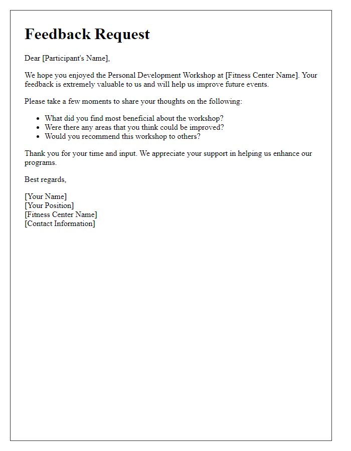 Letter template of feedback request post fitness center personal development workshop