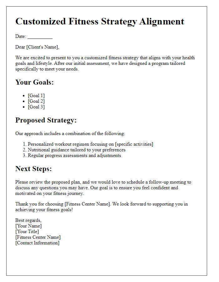 Letter template of fitness center customized fitness strategy alignment