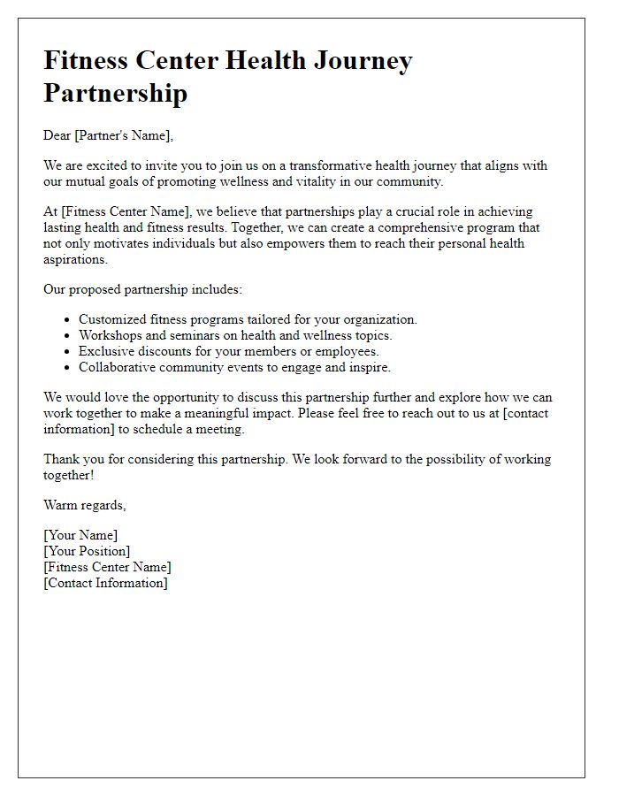 Letter template of fitness center health journey partnership