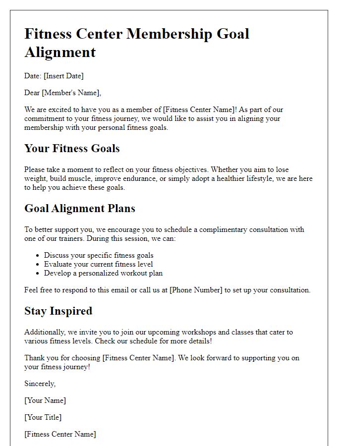 Letter template of fitness center membership goal alignment