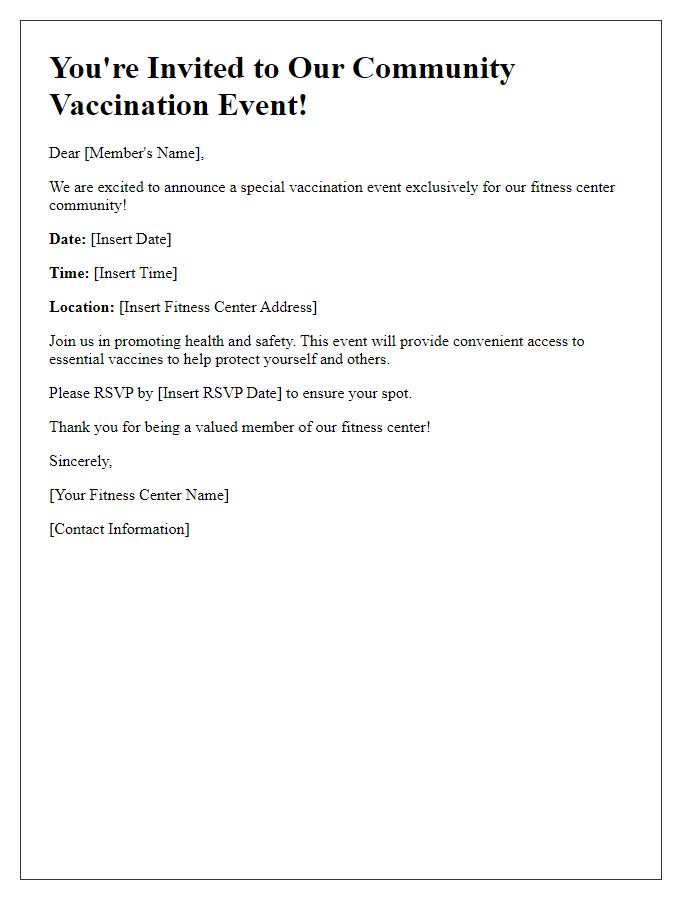 Letter template of fitness center community vaccination event invitation