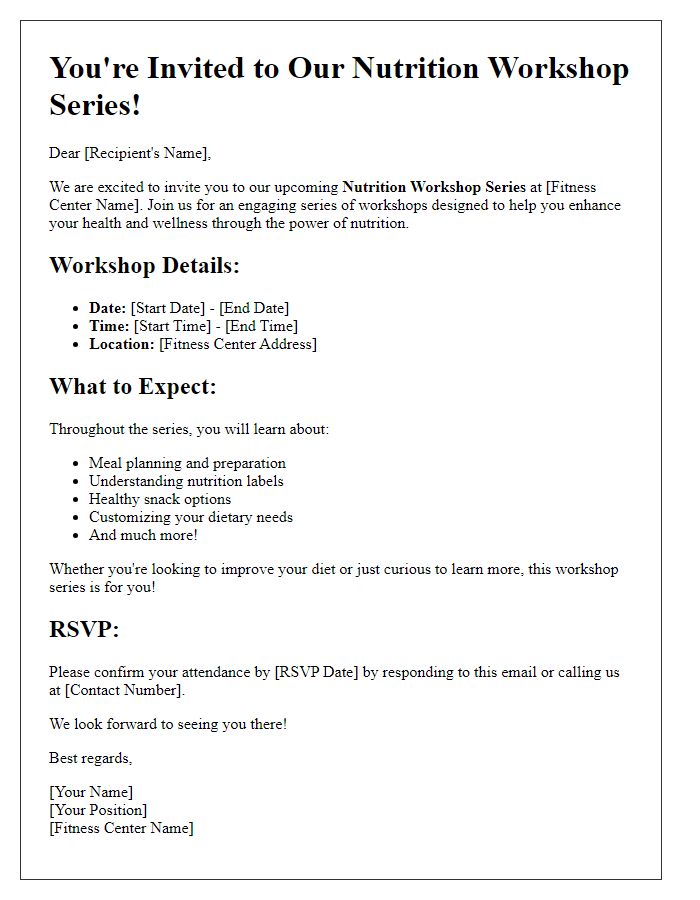 Letter template of invitation to fitness center nutrition workshop series