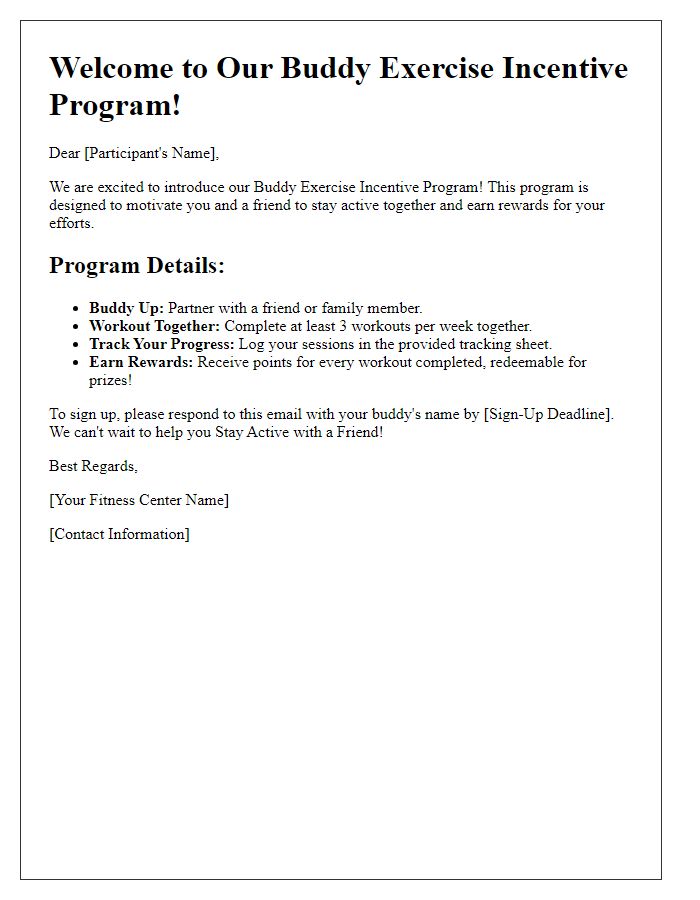 Letter template of fitness center buddy exercise incentive program