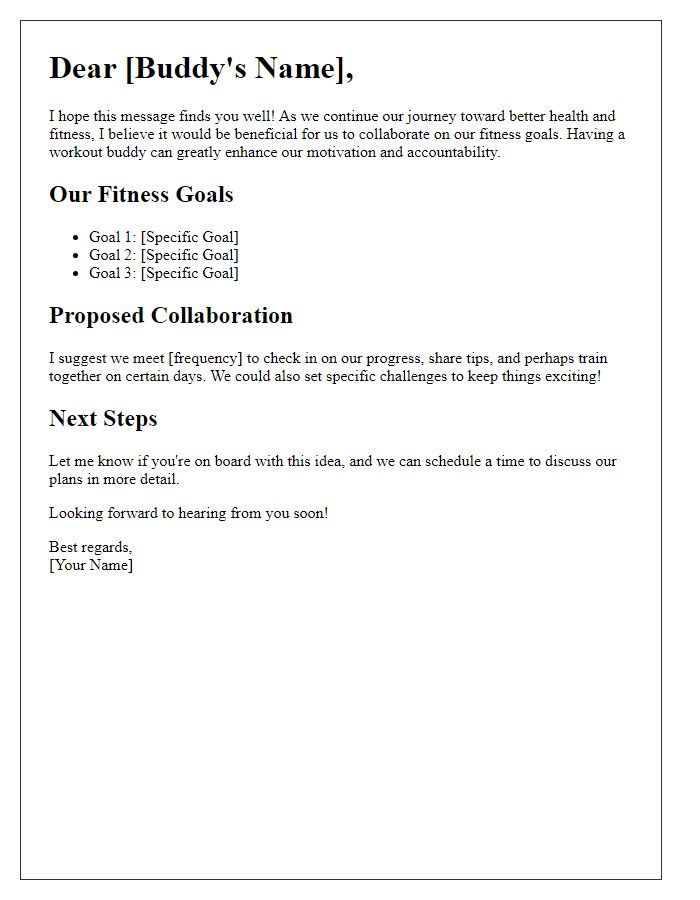 Letter template of fitness center buddy fitness goals collaboration