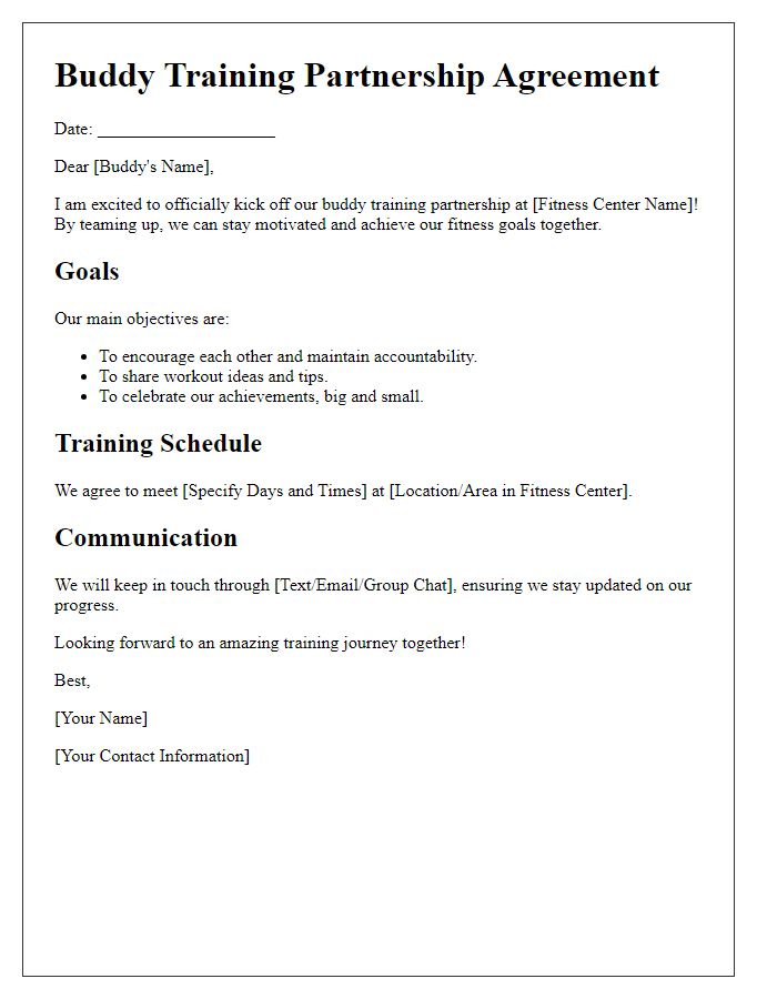 Letter template of fitness center buddy training partnership