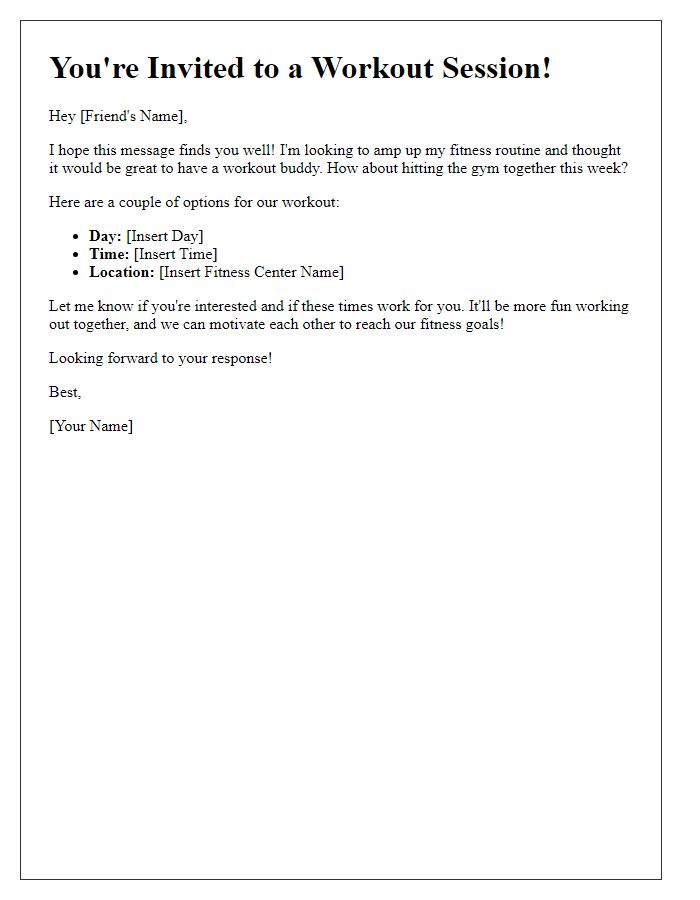 Letter template of fitness center buddy workout invitation