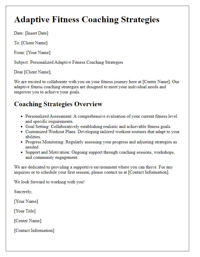 Letter template of adaptive fitness coaching strategies at our center