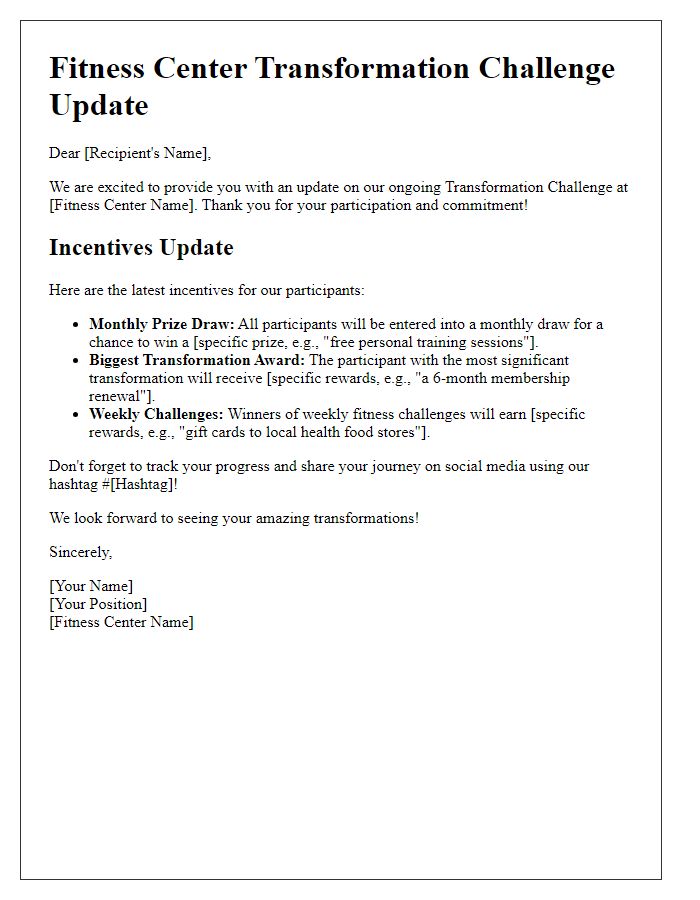 Letter template of fitness center transformation challenge incentives update