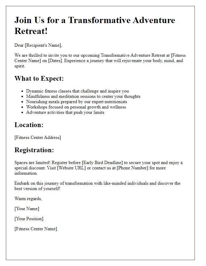 Letter template of transformative adventure retreat experience at our fitness center