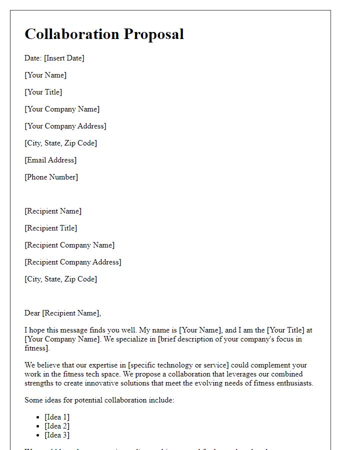 Letter template of collaboration proposal with tech developers in fitness