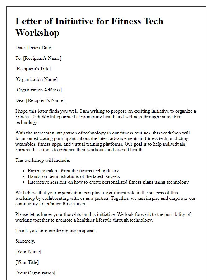 Letter template of initiative for a fitness tech workshop