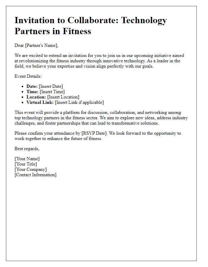 Letter template of invitation for technology partners in fitness