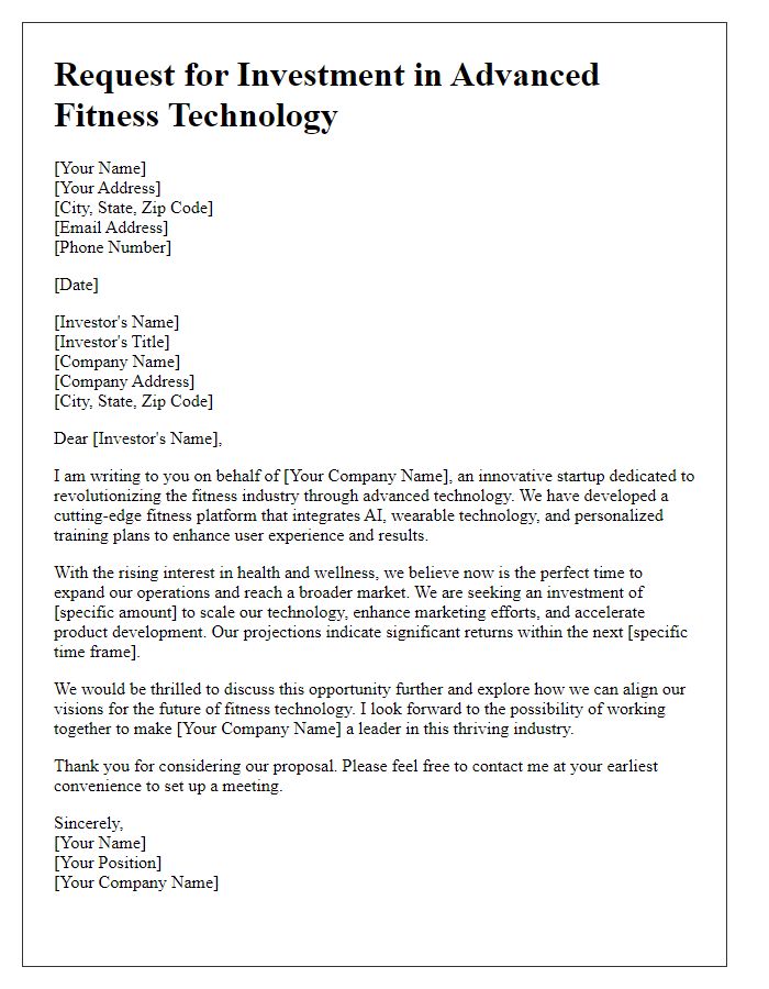 Letter template of request for investment in advanced fitness tech