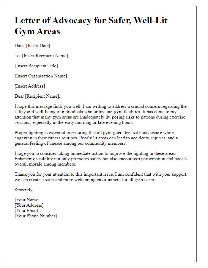 Letter template of advocacy for safer, well-lit gym areas.