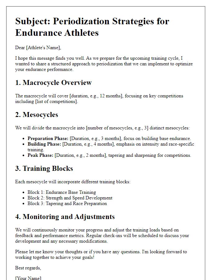 Letter template of periodization strategies for endurance athletes.