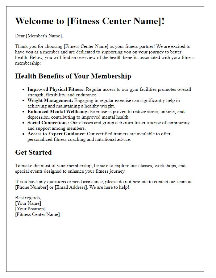 Letter template of fitness center membership health benefits overview