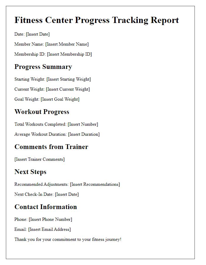 Letter template of fitness center progress tracking report