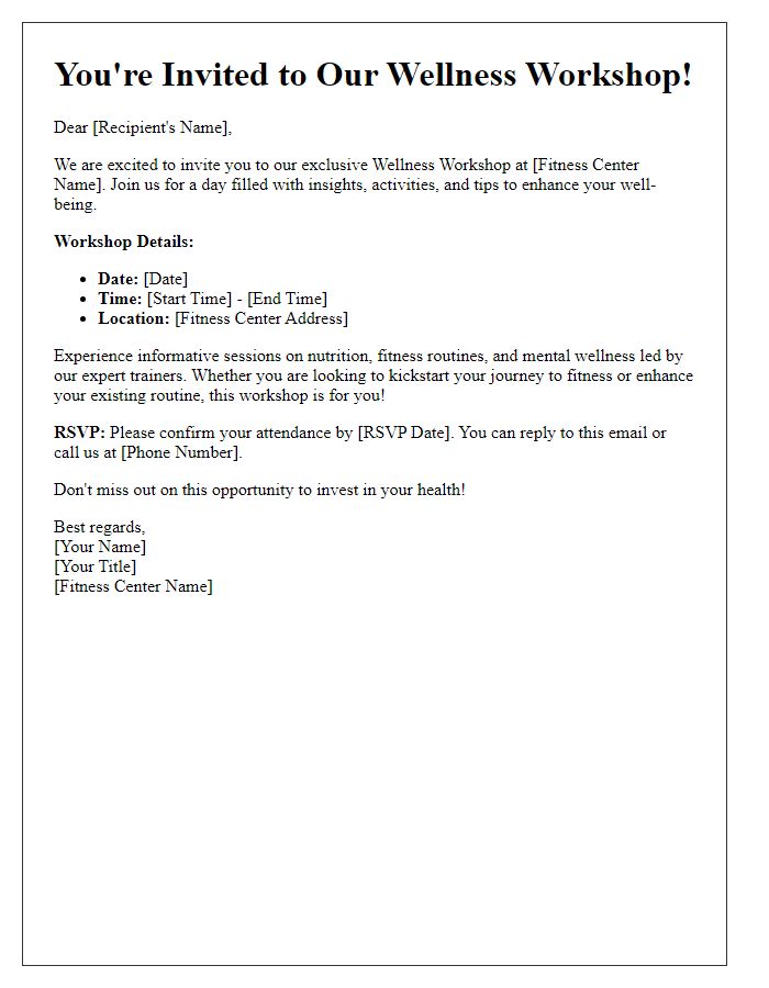 Letter template of fitness center wellness workshop invitations