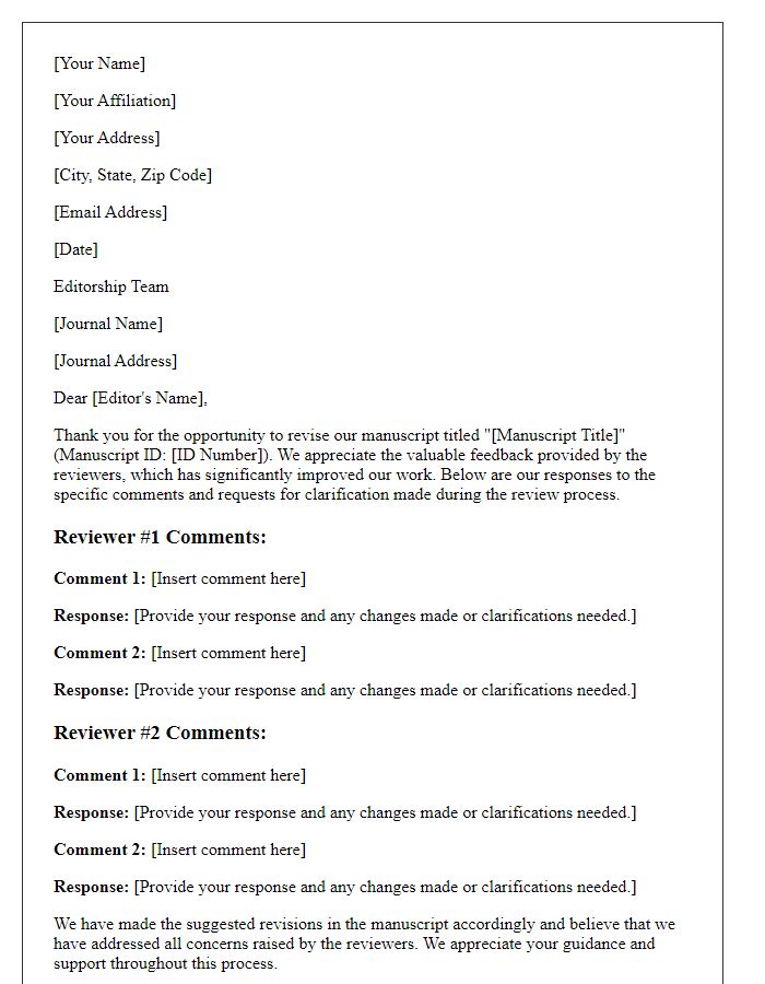 Letter template of clarifications for journal review comments