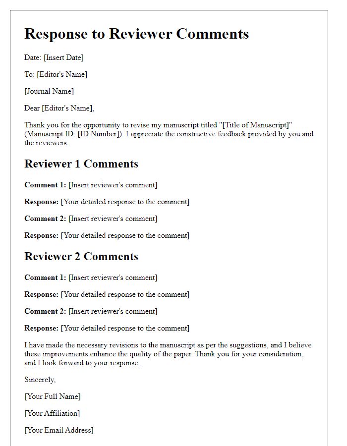 Letter template of formal response to academic journal feedback