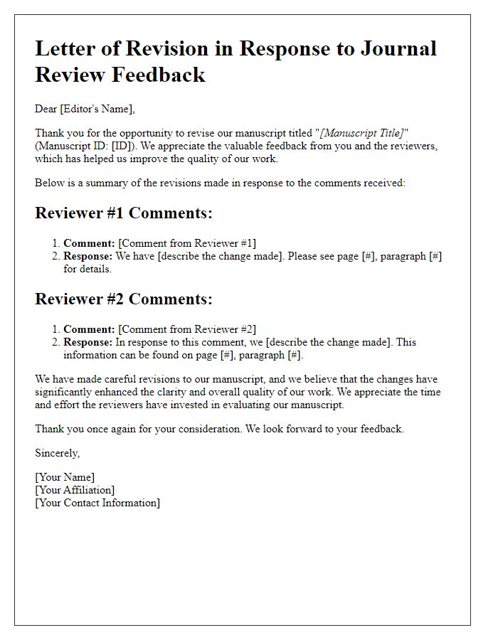 Letter template of revisions made in response to journal review feedback