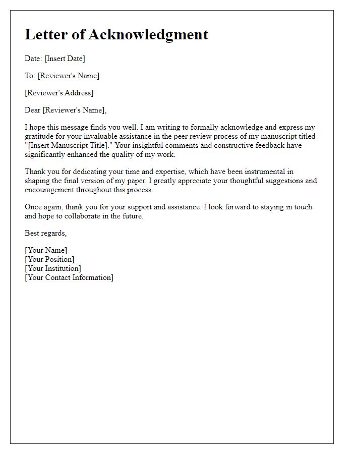 Letter template of acknowledgment for peer review assistance