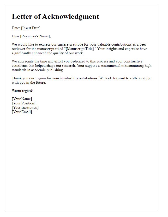 Letter template of acknowledgment for peer review contributions