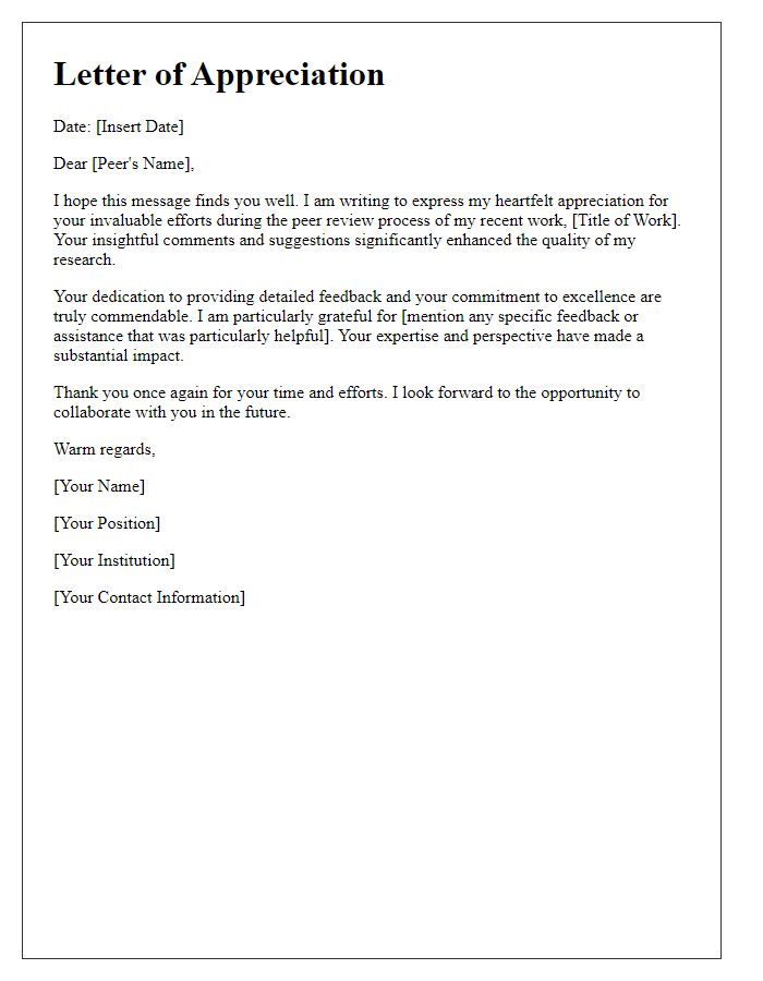 Letter template of appreciation for peer review efforts