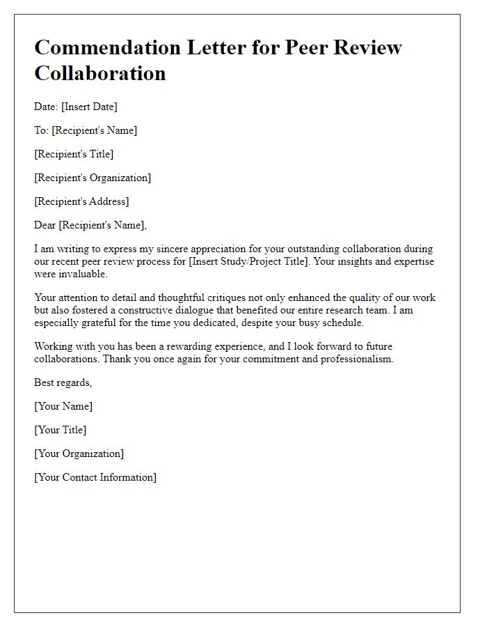 Letter template of commendation for peer review collaboration