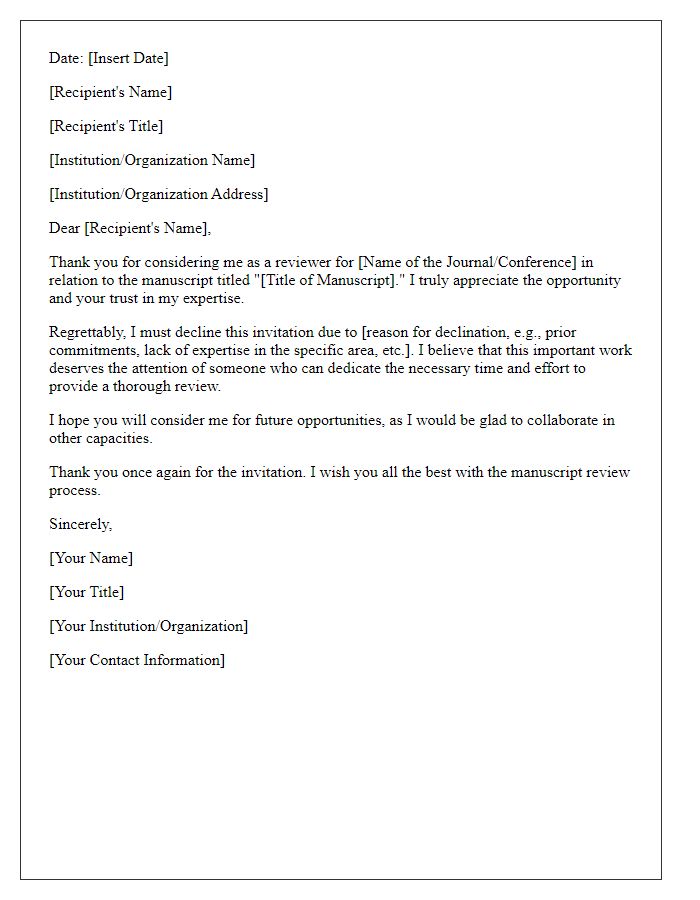 Letter template of declination for reviewer invitation