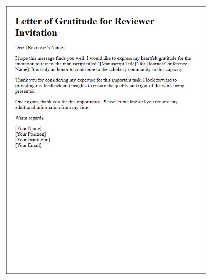 Letter template of gratitude for reviewer invitation