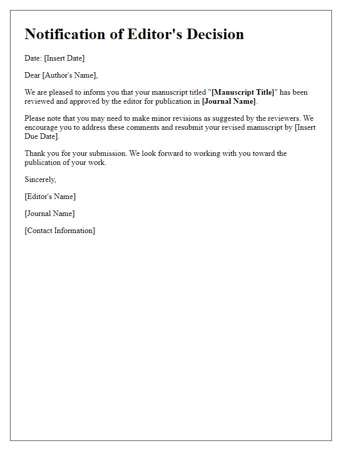 Letter template of notification for editor's decision approval.