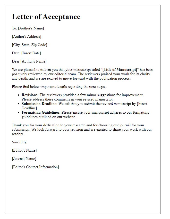 Letter template of release for editors positive manuscript review.