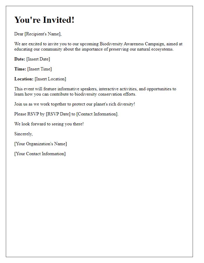 Letter template of biodiversity awareness campaign invitation