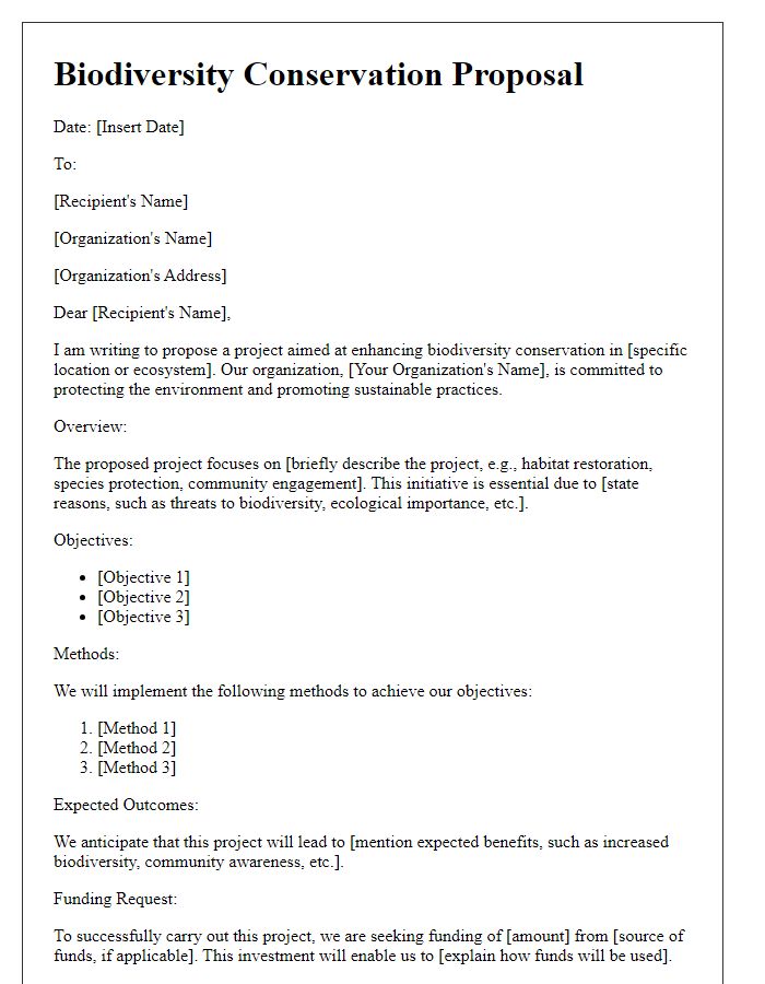 Letter template of biodiversity conservation proposal