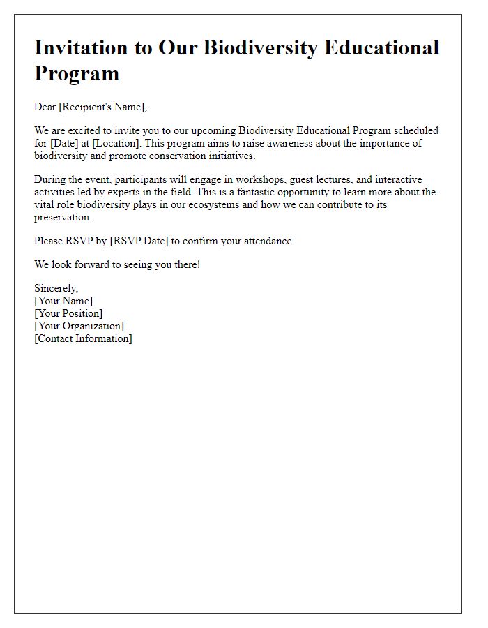 Letter template of biodiversity educational program invitation