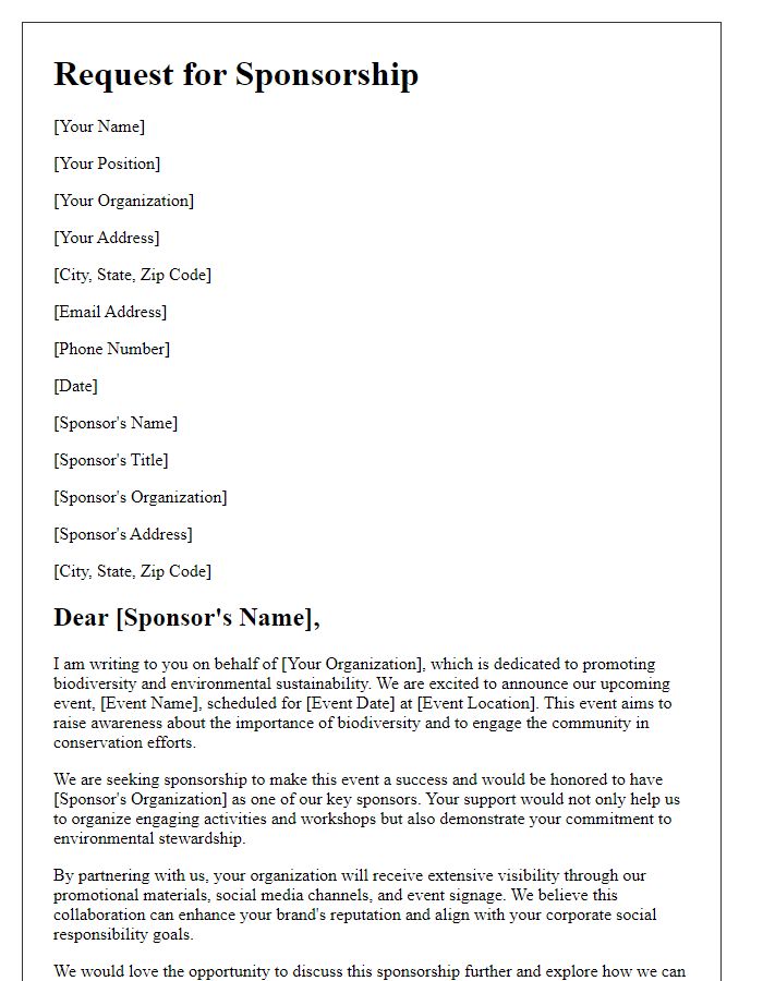 Letter template of biodiversity event sponsorship request