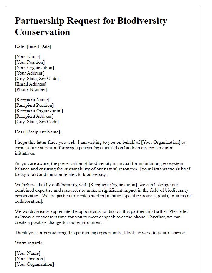 Letter template of biodiversity partnership request