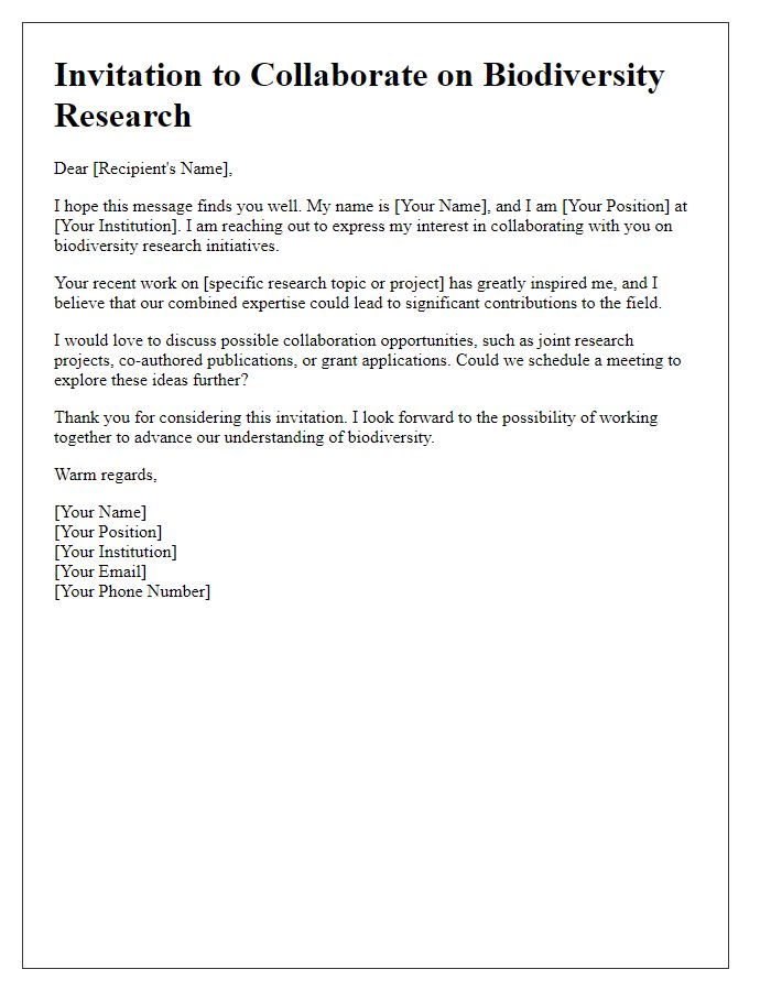 Letter template of biodiversity research collaboration invitation