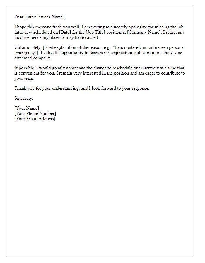 Letter template of acknowledgment for missing the job interview