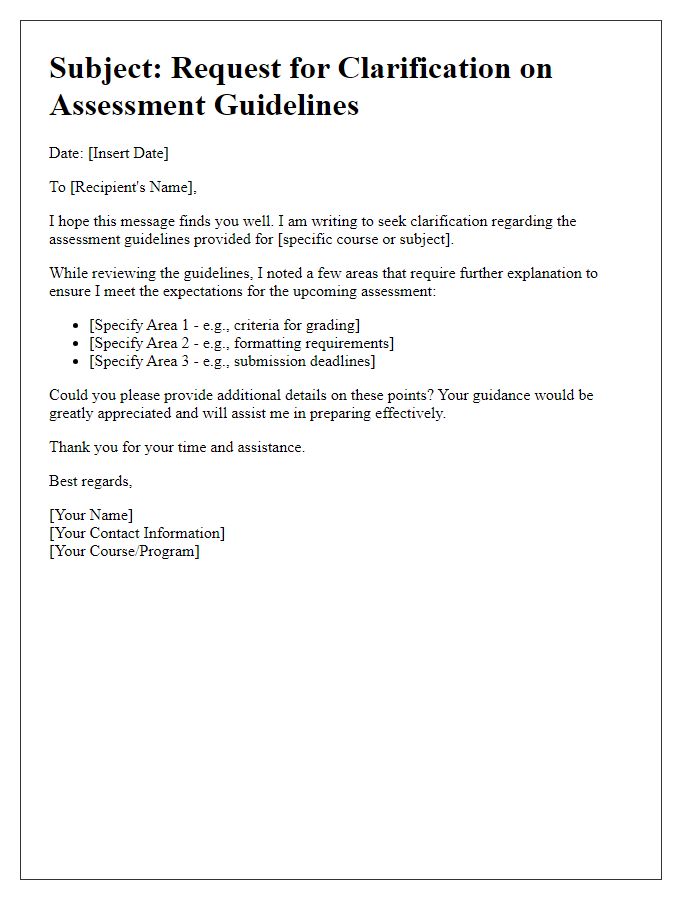 Letter template of clarification needed for assessment guidelines