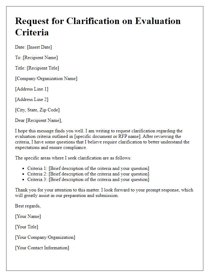 Letter template of evaluation criteria request for clarification